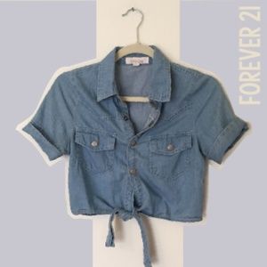 Forever 21 Cropped Denim Tie Top